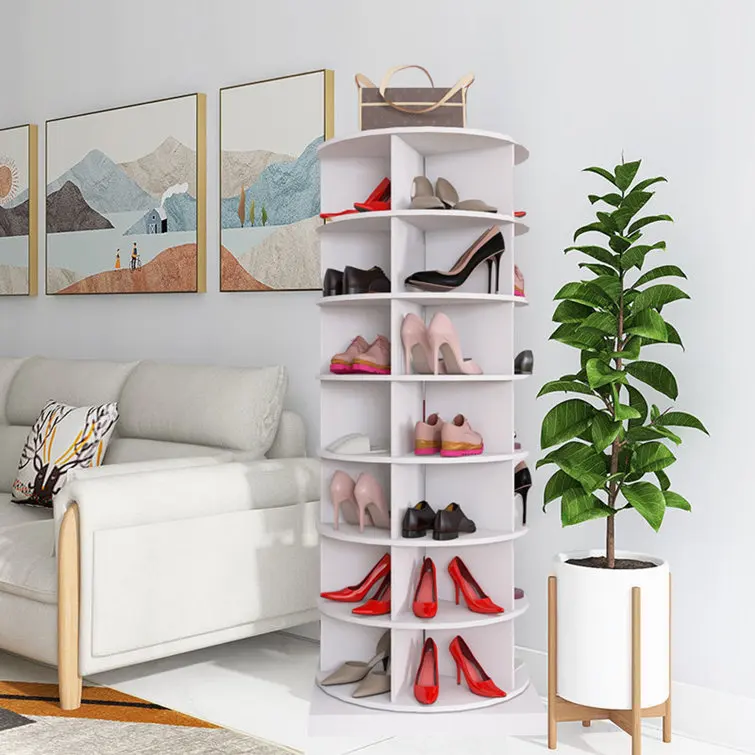 Space Saving Wooden Modern 360 Rotation 8-Layer Shoe Storage Cabinet with Customized Design for Home Furniture and Hotels