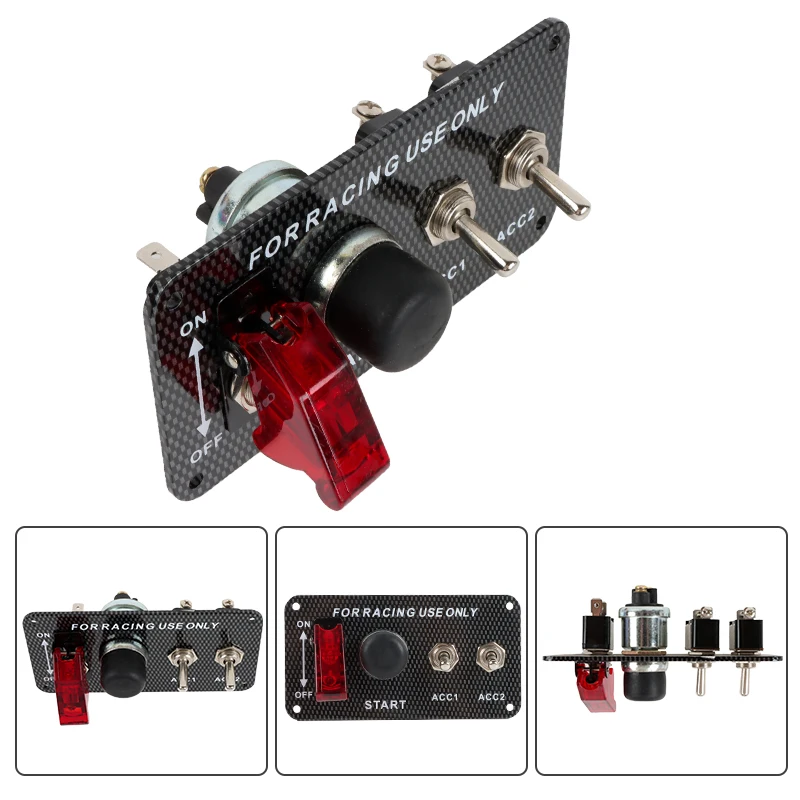 12V DC Carbon Red Automotive Racing Car Control Panel BATTERY DISCONNECT CUT OFF Kill SWITCH Push Button Engine Start Switch