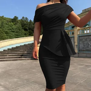 Hot Sale Plus Size Nightclub off Shoulder Elegant Ruffles Ruched Long Dresses Women Evening Dress
