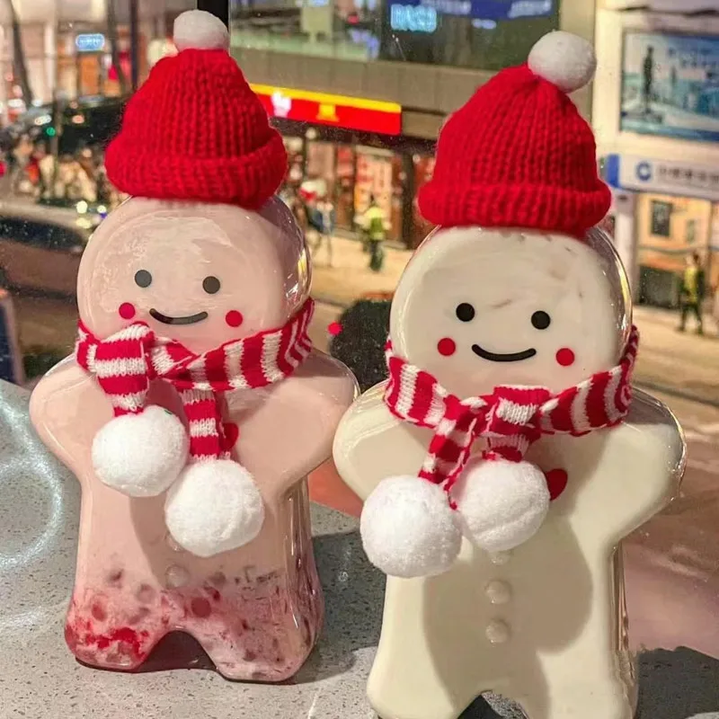 Customized Gingerbread Man Spherical Shape Milk Tea Bottle 500ml Capacity with Screw Cap