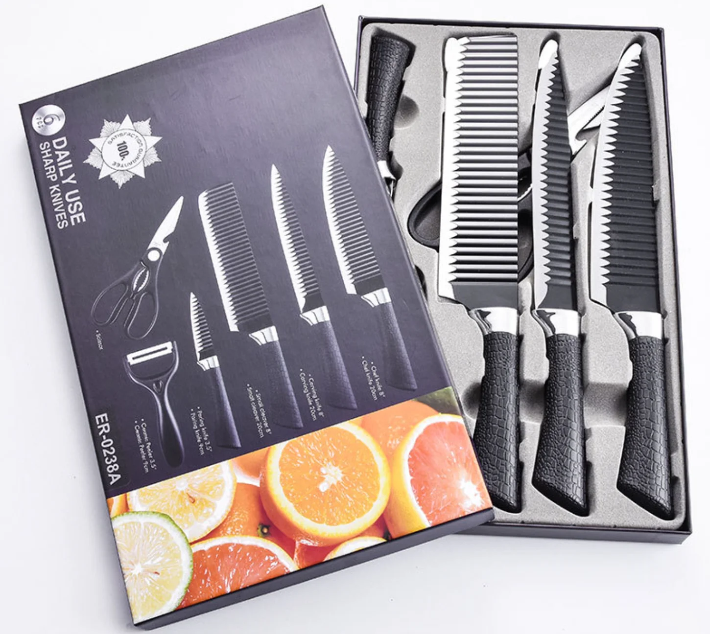 Promotion Professional Tools Chef Bread Slicing Knife Kitchen Scissor Vegetable Fruit Peeler 6pcs Kitchen Knife Set
