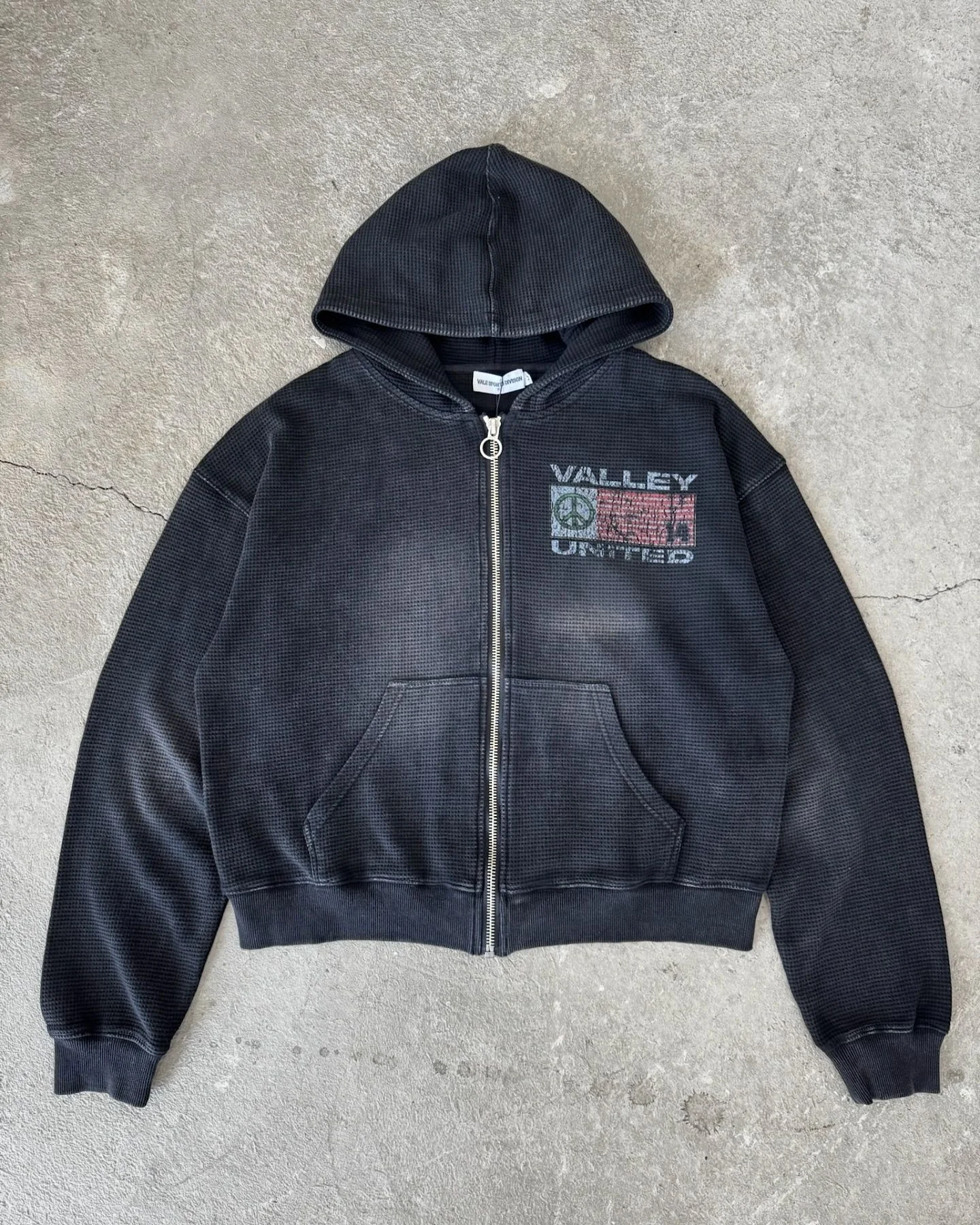 Salati Custom Man High Quality Hoddies Baggy Waffle Knitted Cotton Zipper Sun Faded Distressed Acid Wash Sweatshirt Men's Hoodie gallery 2