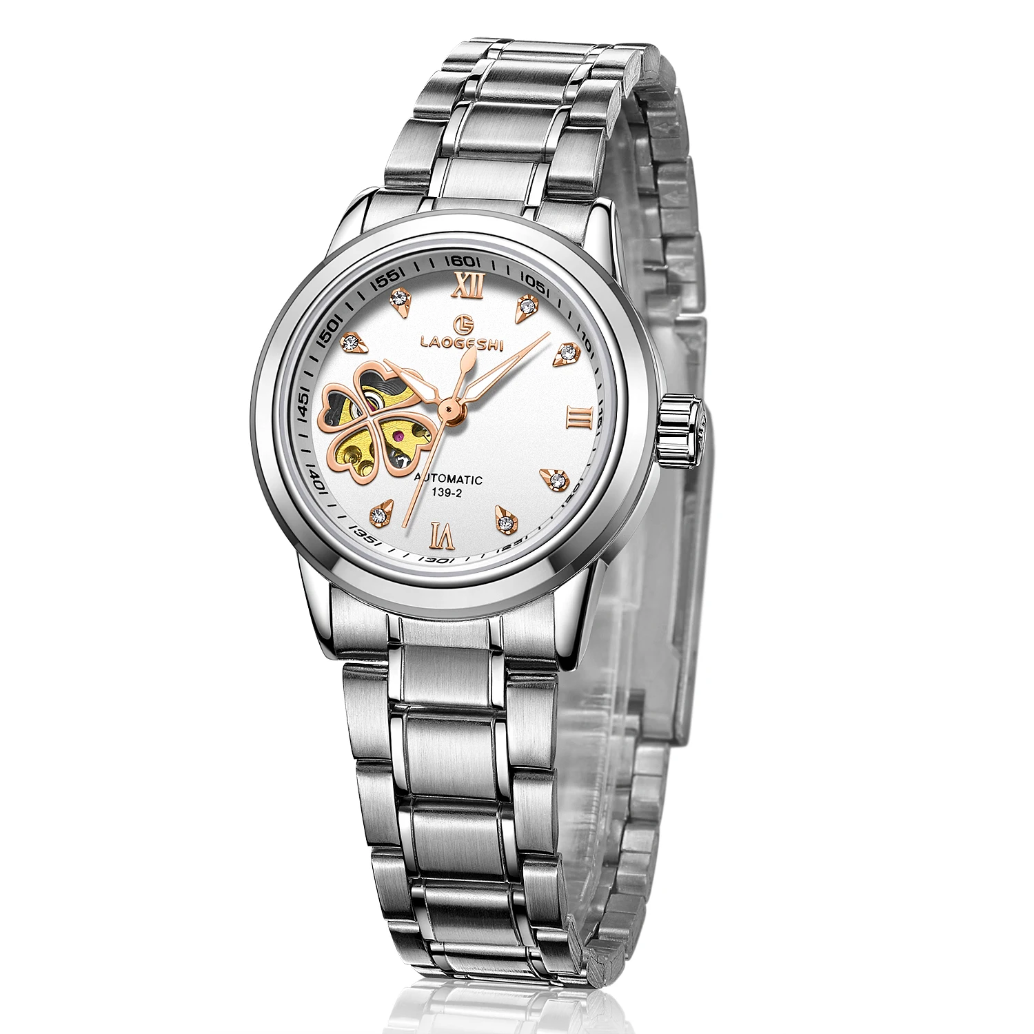 Custom Heart Clover Silver Waterproof Ladies Watch