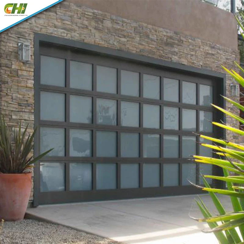 Modern 16x9 Double Insulated Frosted Impact Rated Glass Metal Garage Door Aluminum Alloy with Finished Surface