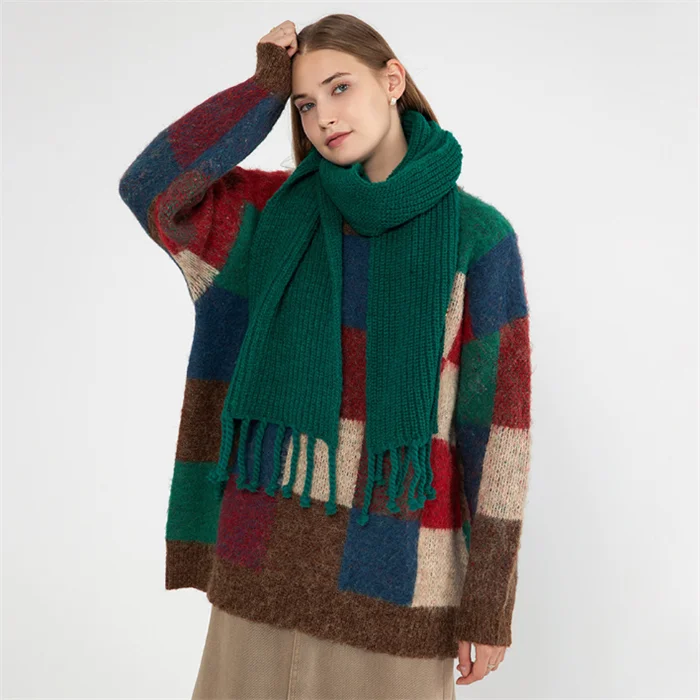 Модный дизайнерский женский однотонный вязаный теплый шарф S9765, стильный Повседневный зимний шарф в стиле ретро с кисточками на заказ