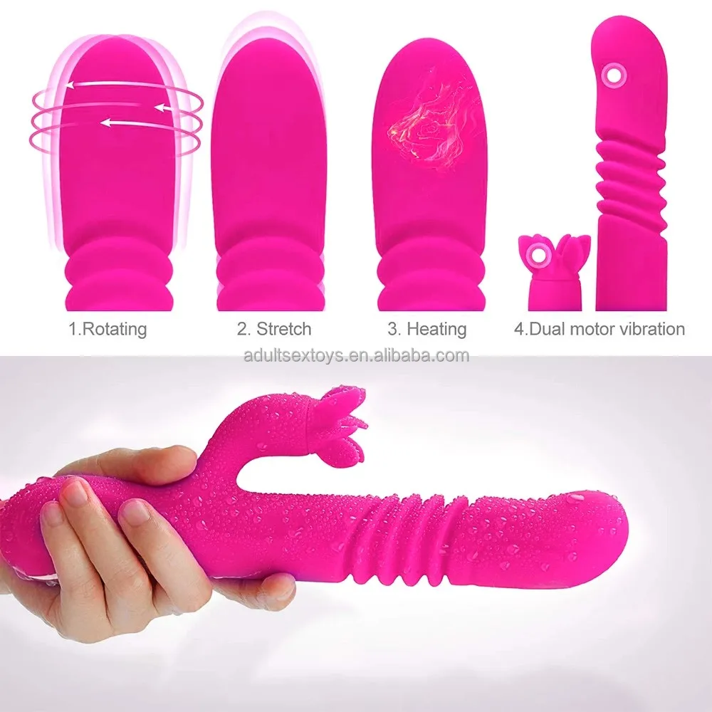 3 in 1 Rechargeable Rabbit Vibrator Thrusting Dildo 20 Modes Heating & Rotating Dual Motors Woman's Sex Toys