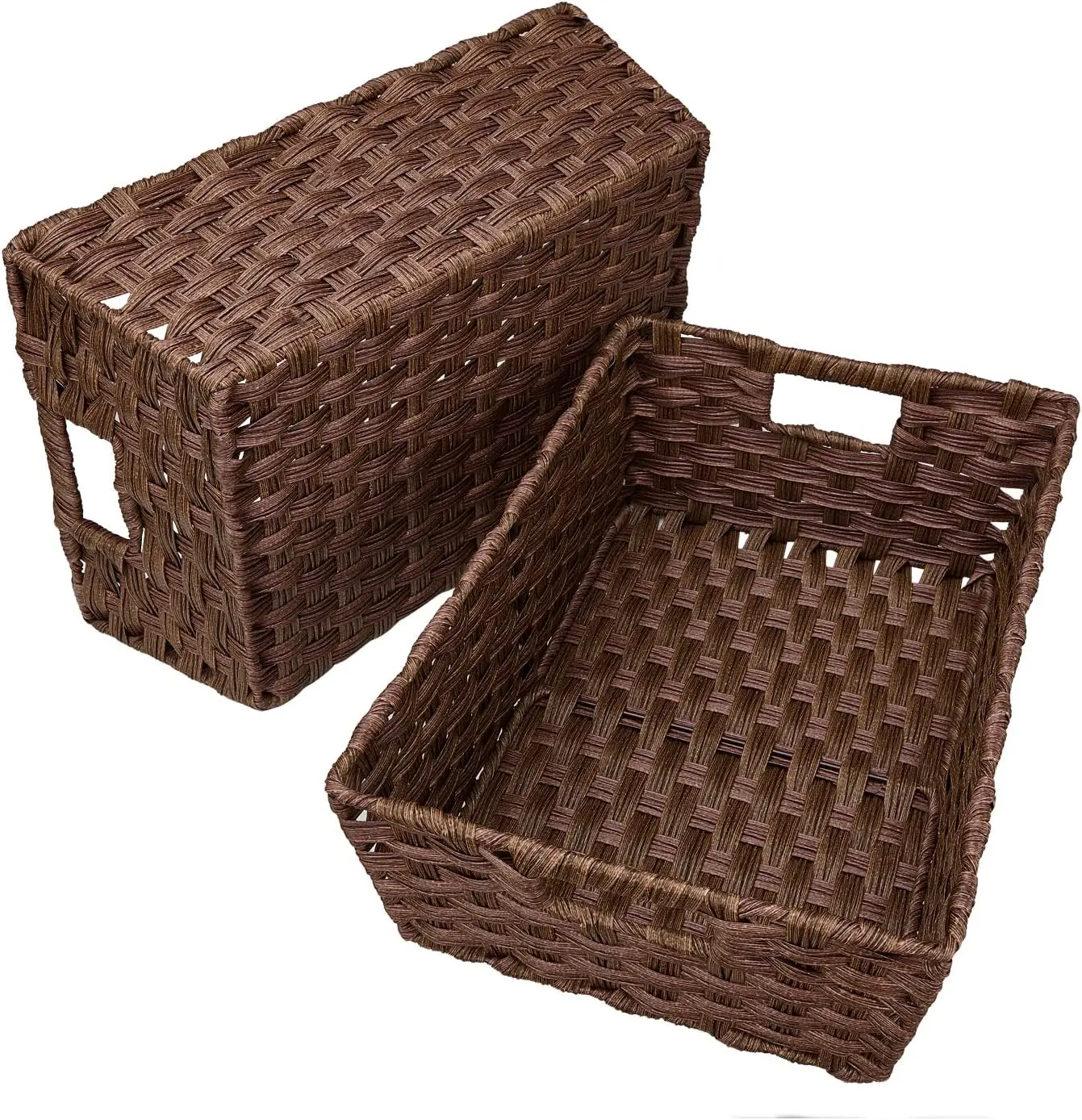 Set Of 2 Large Wicker Storage Basket Metal Frame Washable Waterproof