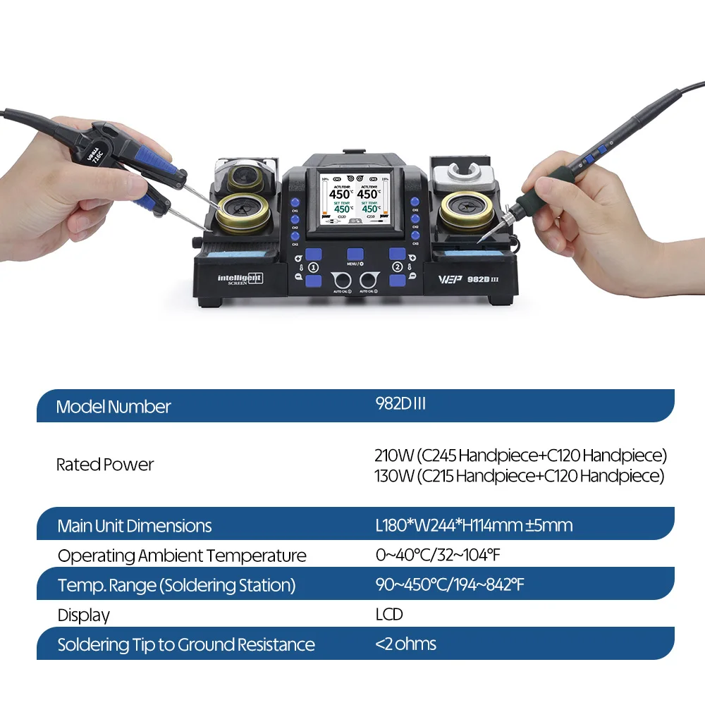 982D Precision Soldering Station With Automatic Calibration, Tiltable