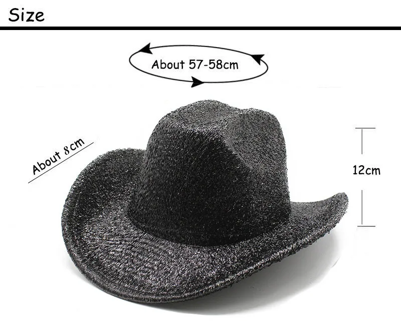 Q30837 Women Evening Wide Brim Glitter Fedora Hats Cowgirl Fedoras