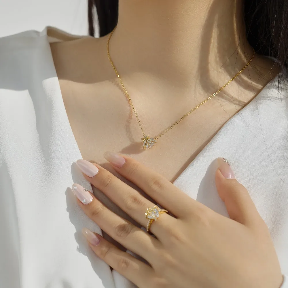KAKODIY Fashion Hypoallergenic Non-tarnishing 925 Sterling Silver Chain 5A Zirconia Heart Shape Love Bow Pendant Necklace detail 1