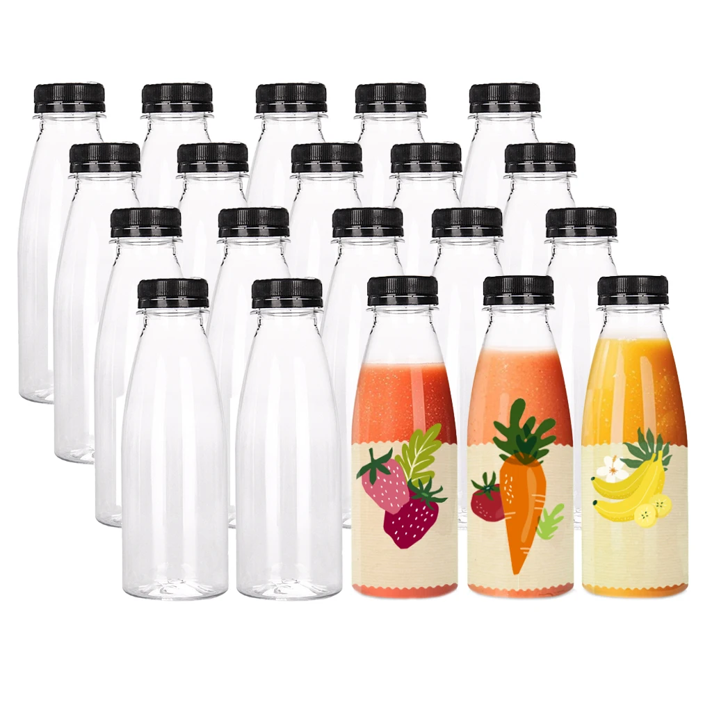 Labels Sticker Customized Fancy Juice Bottle 330ml 500ml Disposable ECO Clear Beverage PET Bottle PP Screw Top Soda Bottle