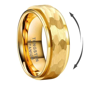 Coolstyle Jewelry 8mm Gold Hammered Tungsten Spinner Fidget Ring for Men Women Anxiety Release Fashion Engagement Wedding Band