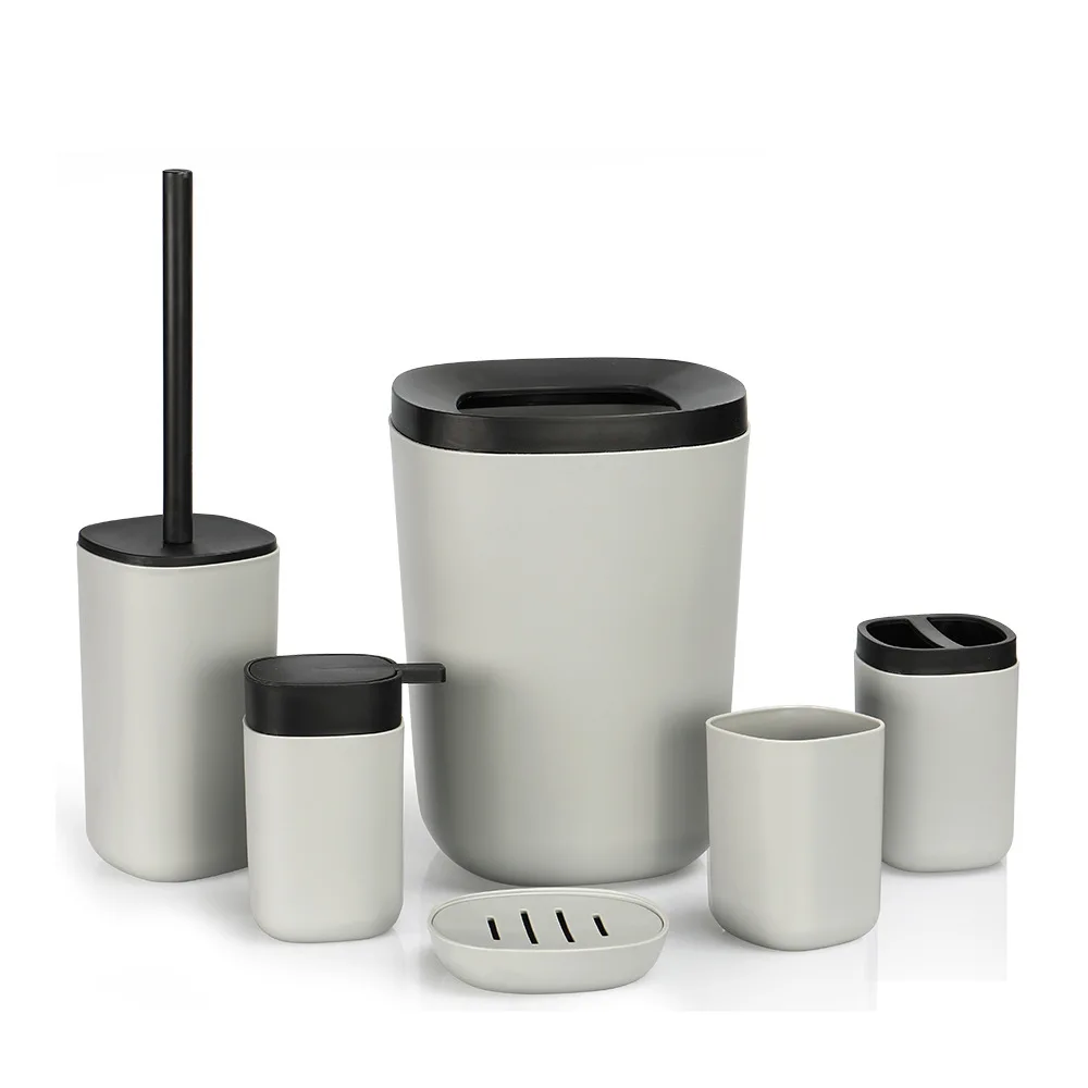 Luxury Hotel Black Bathroom Accessories Set 6 Pcs Plastic Toilet Toilet