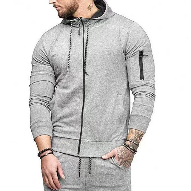 Autumn muscle trend casual sports hooded cardigan sweater jacket for men