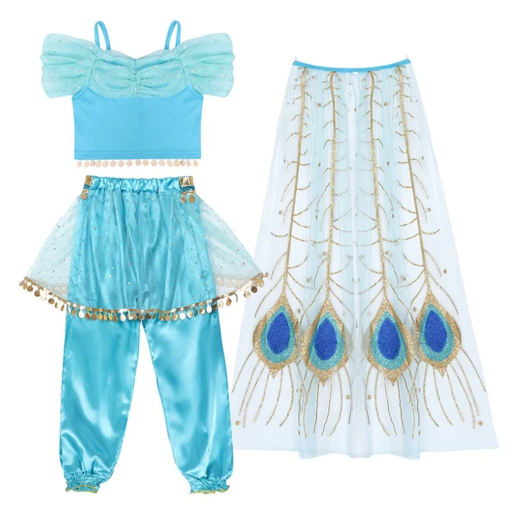 Girls Kids Princess Jasmine Dress up Costume Crop Tops Trousers Outfits Clothing Sets Off Shoulder Sequins Cosplay Fancy Dress Girls Kids Princess Jasmine Dress up Costume Crop Tops Trousers Outfits Clothing Sets Off Shoulder Sequins Cosplay Fancy Dress
