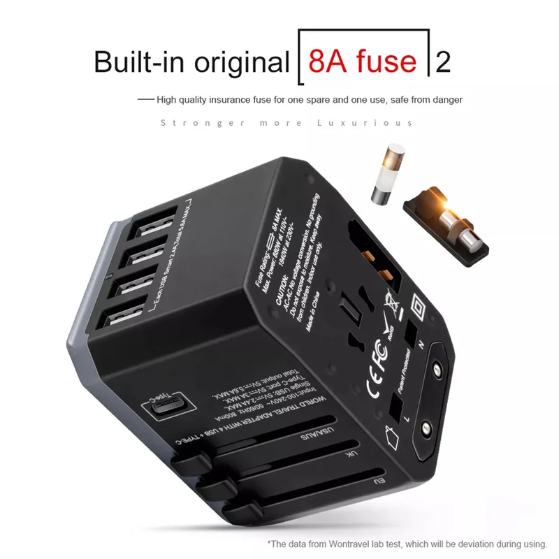 Smart Travel Adapter International Plug Adaptor Wall USB Type C Charger AC Power for USA EU UK AU US