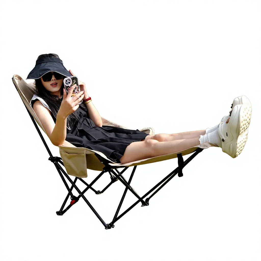 Portable High Back Moon Chair 4-Position Adjustable Reclining Camping Chair with Footrest Oxford Cloth for Picnic Outdoor Use - view 1