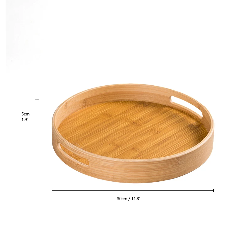 Wholesale Natural 3pcs Set Round Bamboo Wooden Food Serving Tray With