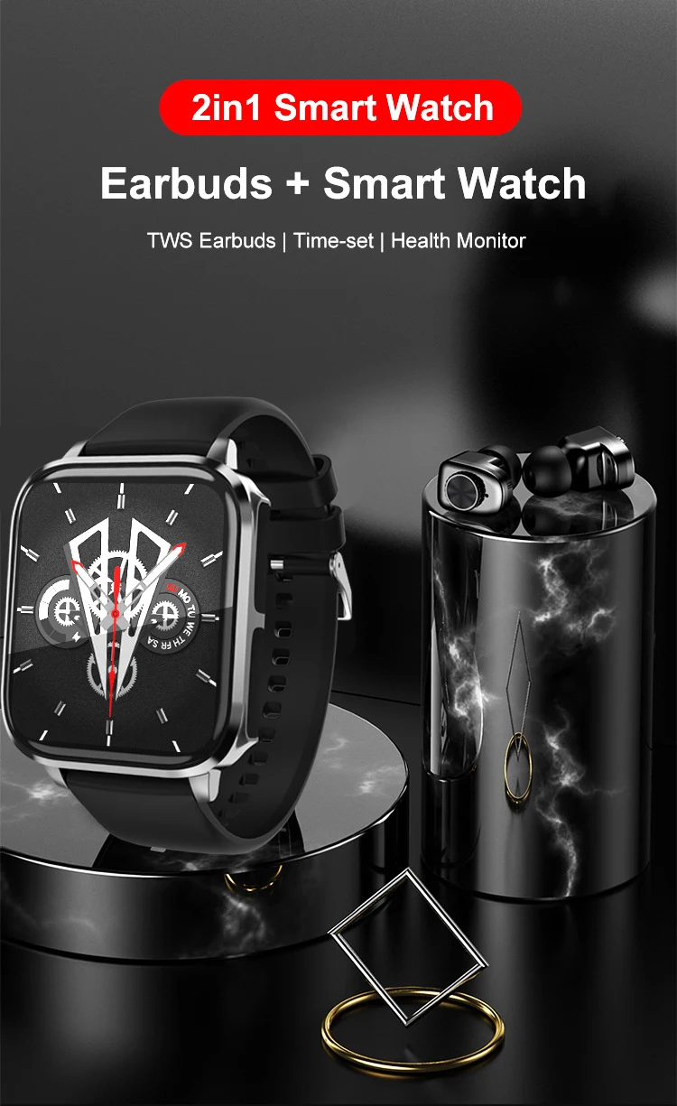 2023 Factory Sales Smart Watch 2 in 1 Wireless Earbuds Heart Rate Blood Pressure Monitor Trend Sport Music  Earphone