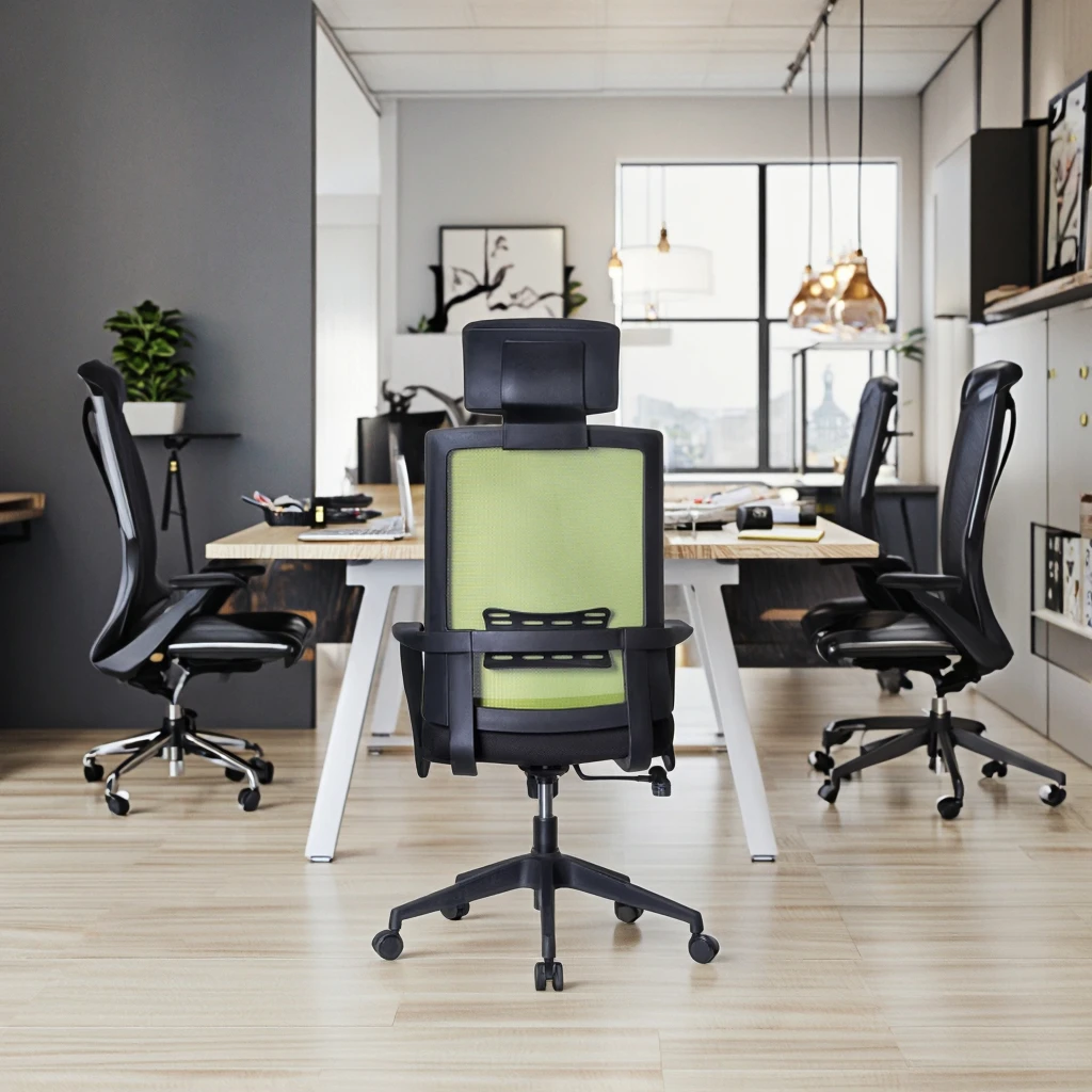 Ergonomic Modern Executive Office Chair with Adjustable Lumbar Support Mesh Back Breathable Material Fixed Arms Steel Base 2