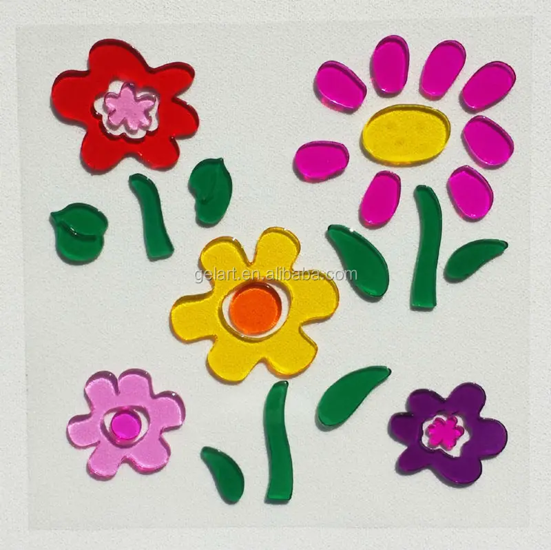 Colorful  Flower Stars Design Decorative  Custom Jelly Gel Stickers Gel Window Clings