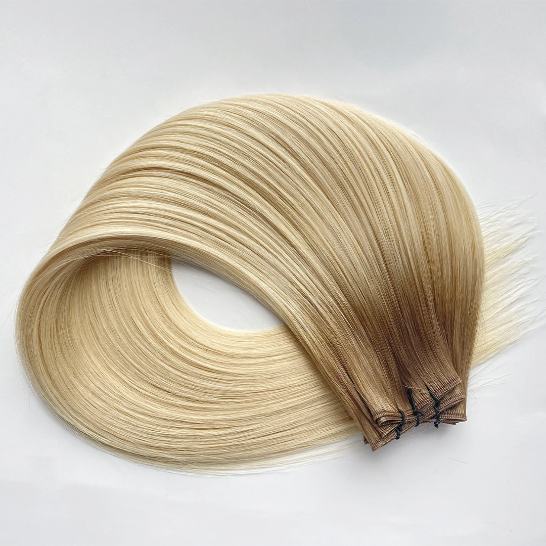 Wholesale Remy Hair Double Weft Weave in Extensions Real Human Hair Platinum Blonde Genius Hair Extensions