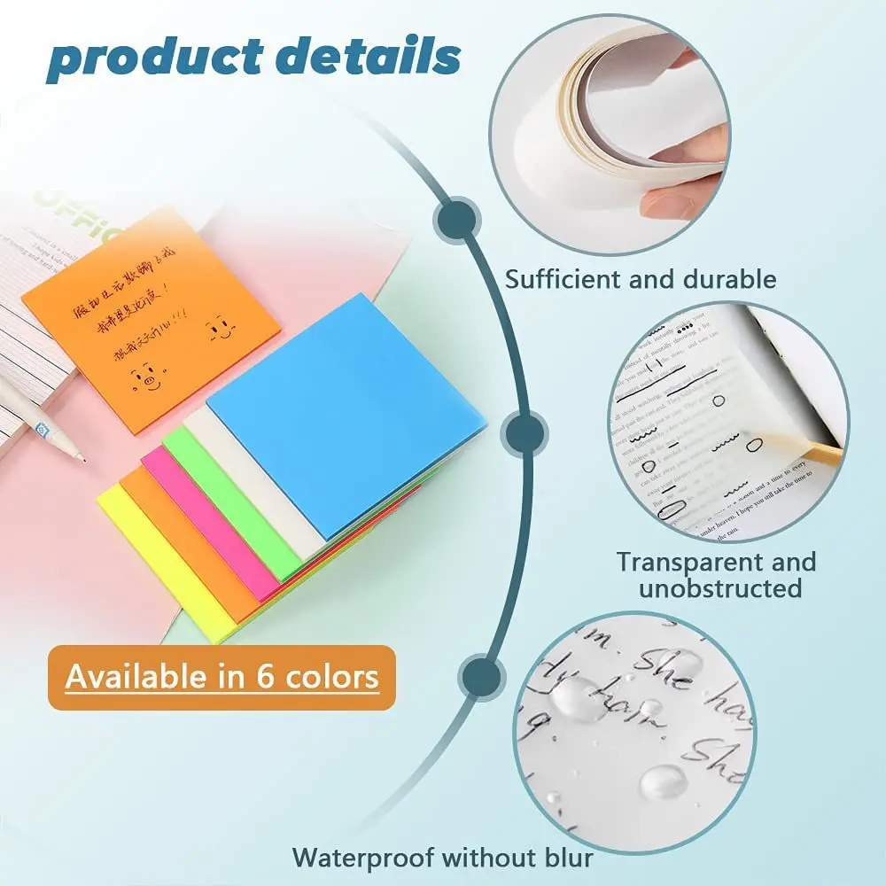 2023 Wholesale Offset Paper 7.5*7.5cm Stationery Office PET Sticky Notes Custom Sticky Notes Memo pad