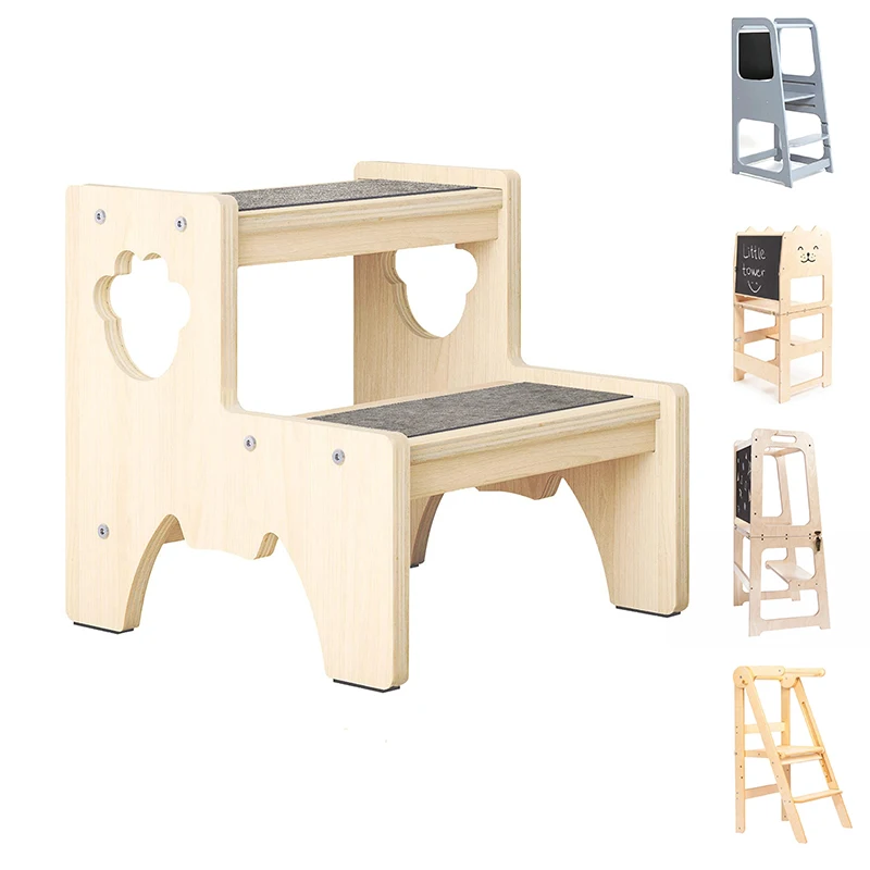 Wooden Step Stool for Toddlers Two Step Stool for Kids Potty Training Montessori Kitchen Step Stool Potty with Non-Slip Pads