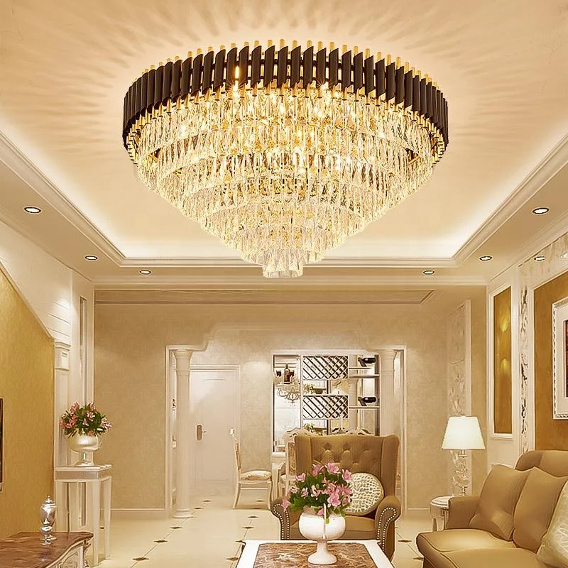 Small Round Crystal Ceiling Chandelier Lights With  Black Metal Parts
