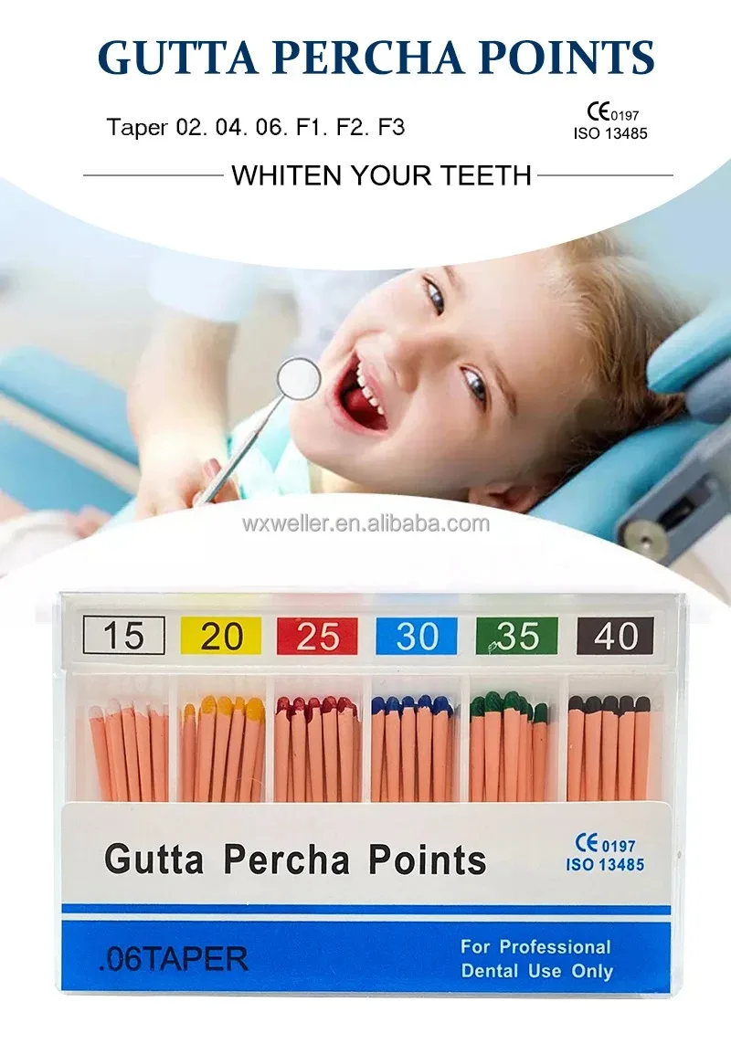 Pointes Dentaires Gutta Percha - Tailles F1 F2 F3, 0.02-0.06 - Pour Obturation Canalaire