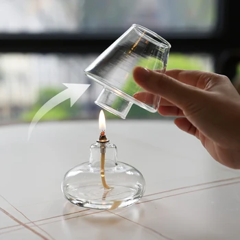 56H Wedding Decorative Hand-blown Heat-resistant Egg Shaped Borosilicate Glass Oil Lamp