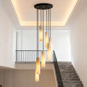 JACKSUN Marble Long-hanging Chandelier Grand Chandelier for Duplex Living Room Modern Villa Chandelier for Spiral Staircase