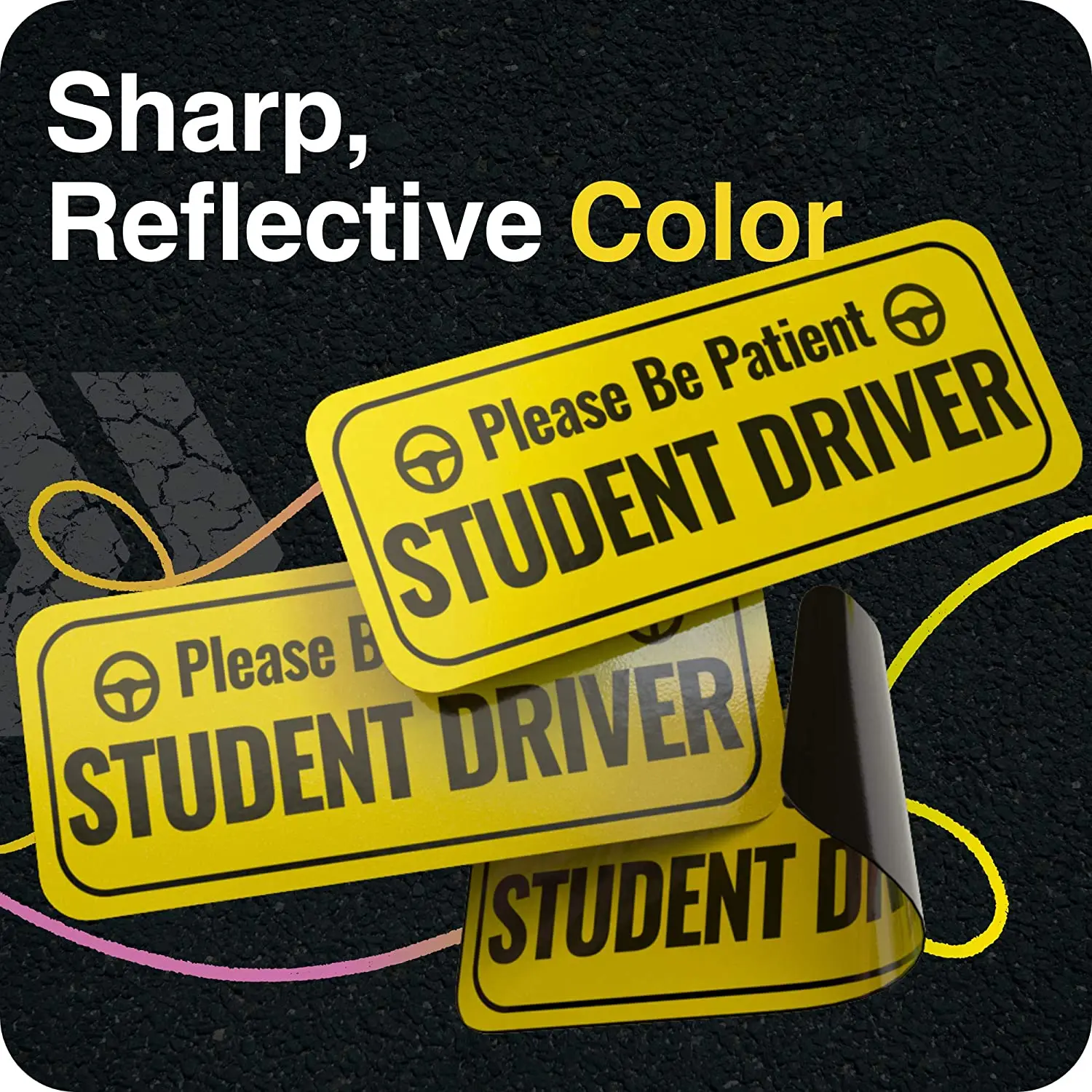 4 Pcs Student Driver Car Reflective Cute Magnet Stickers for New