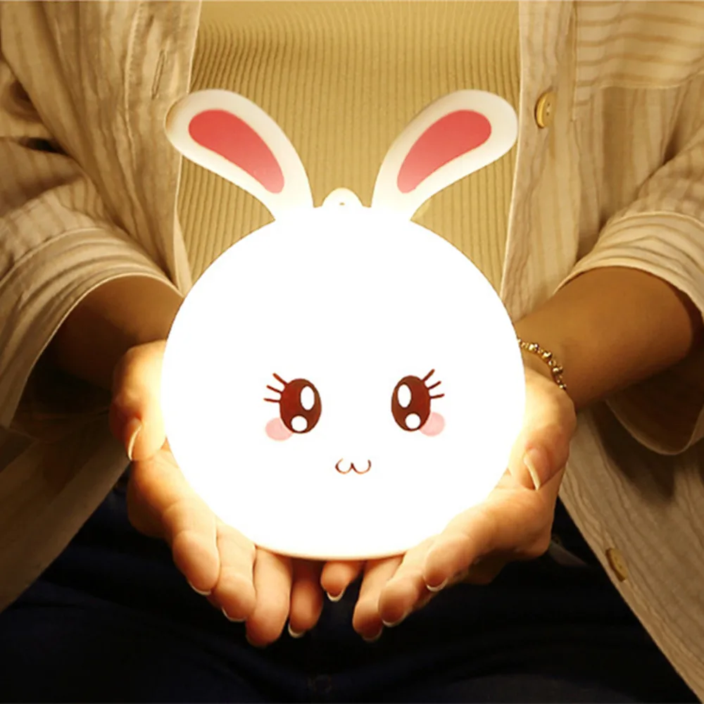 Rabbit Lamp Cartoon Children Bedroom Touch Control Small Night Lamp Christmas Gift Beside Deco Baby USB Night Light