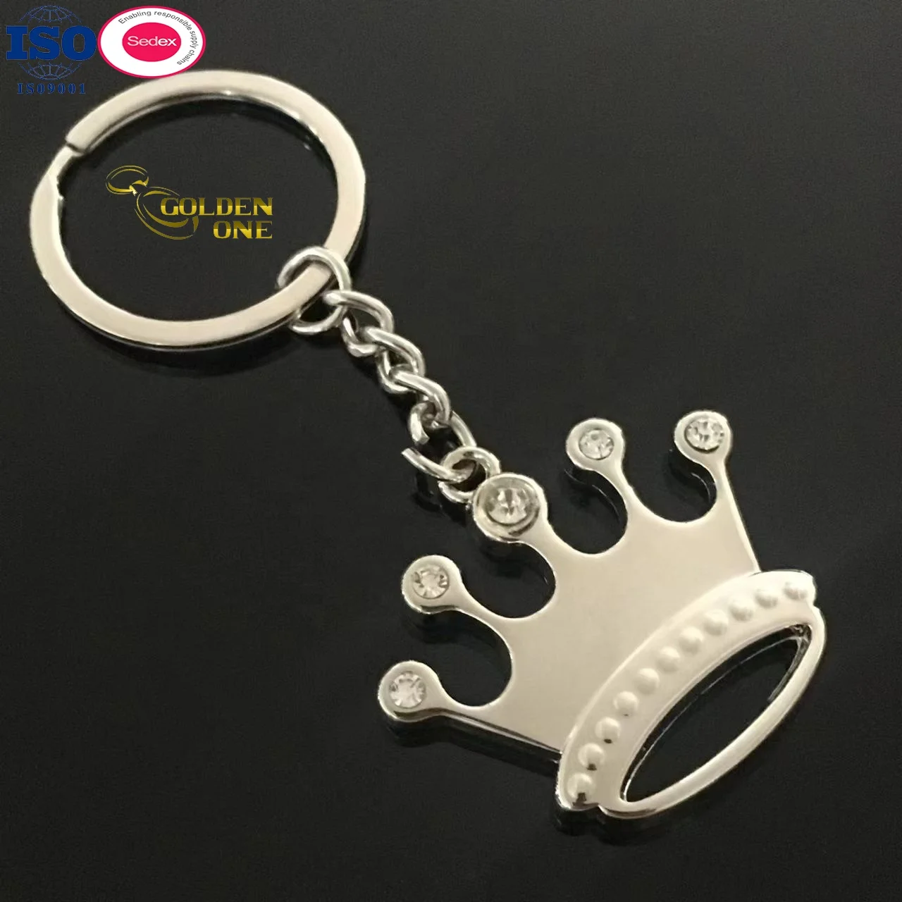Popular Selling  Design Your Own Key Chain Shaped Keyring Lovely Fake Diamond Shiny Nickel Crown Custom Keychain Manufacturer