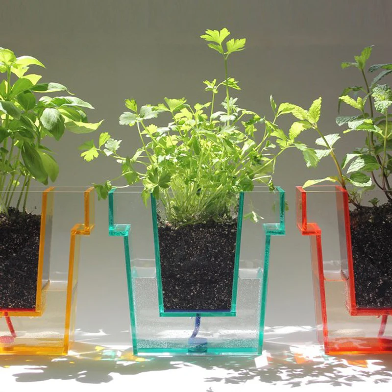Multi Color Automatic Suction Vase Sky Blue Acrylic Flower Pot