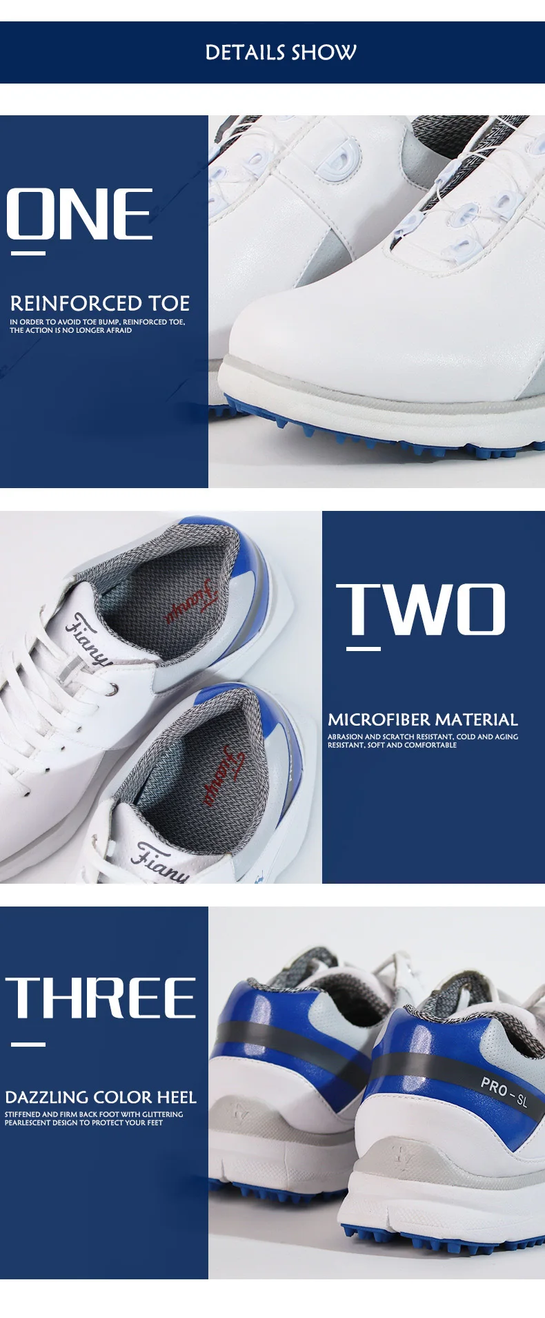 Men's golf shoes waterproof non-slip breathable sports casual white fixed nail microfiber shoes
