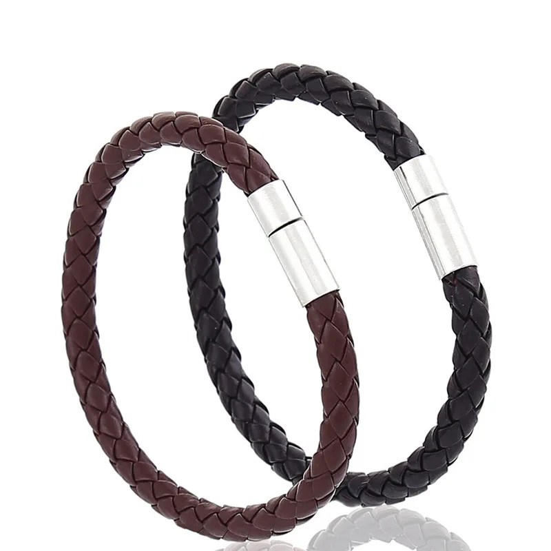 Hot sale Custom Braided Rope Magnetic Leather Bracelets Wholesale Weave Wrap Leather Bracelet