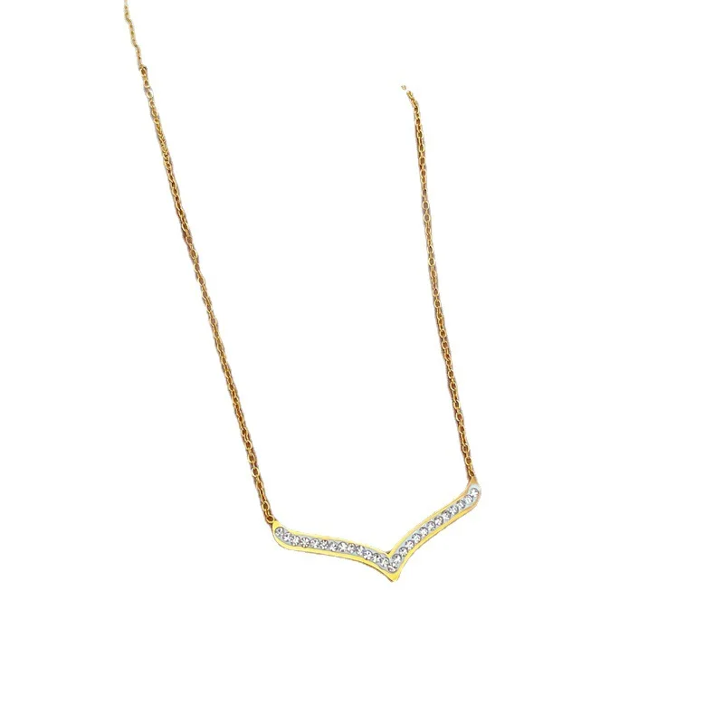 Sming Big V Diamond Stainless Necklace