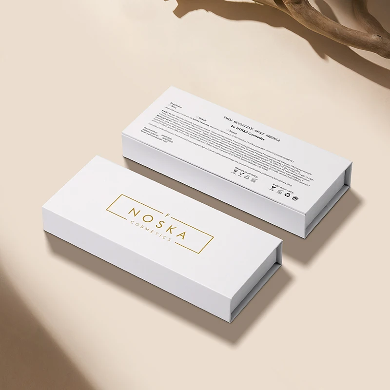 Boîte-cadeau magnétique minimaliste blanche pour rouge à lèvres, avec logo doré à chaud personnalisé et intérieur rigide en satin souple, pour baume à lèvres, maquillage et cosmétiques