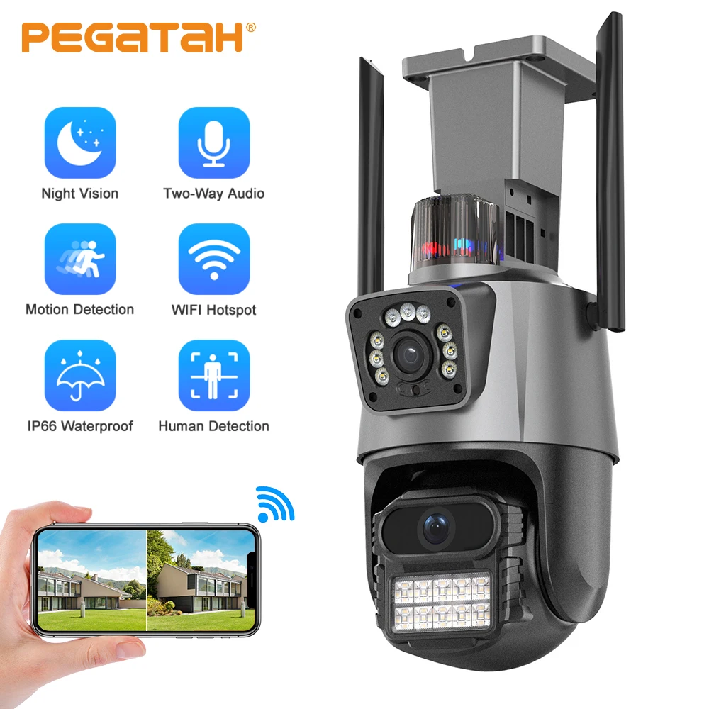 ICSEE 8MP Dual HD Lens 4K Indoor/Outdoor CCTV IP Network Camera Wide Angle WIFI PTZ AI Auto Tracking Night Vision Two-Way Audio