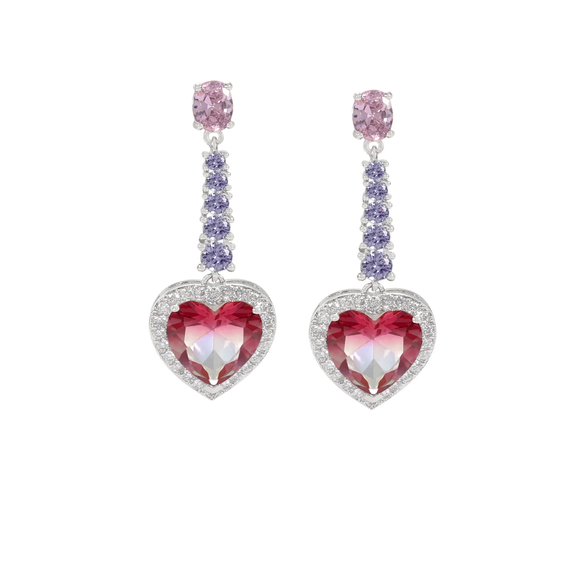 925 silver trendy women jewelry heart shaped cubic zircon earrings Drop earrings for lady dangle earrings