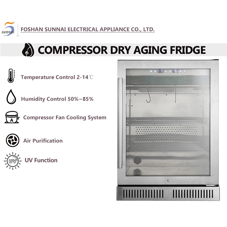 Factory Price Small 125L Compressor UV Light Meat Beef Steak Dry Ager Dry Age Refrigerator