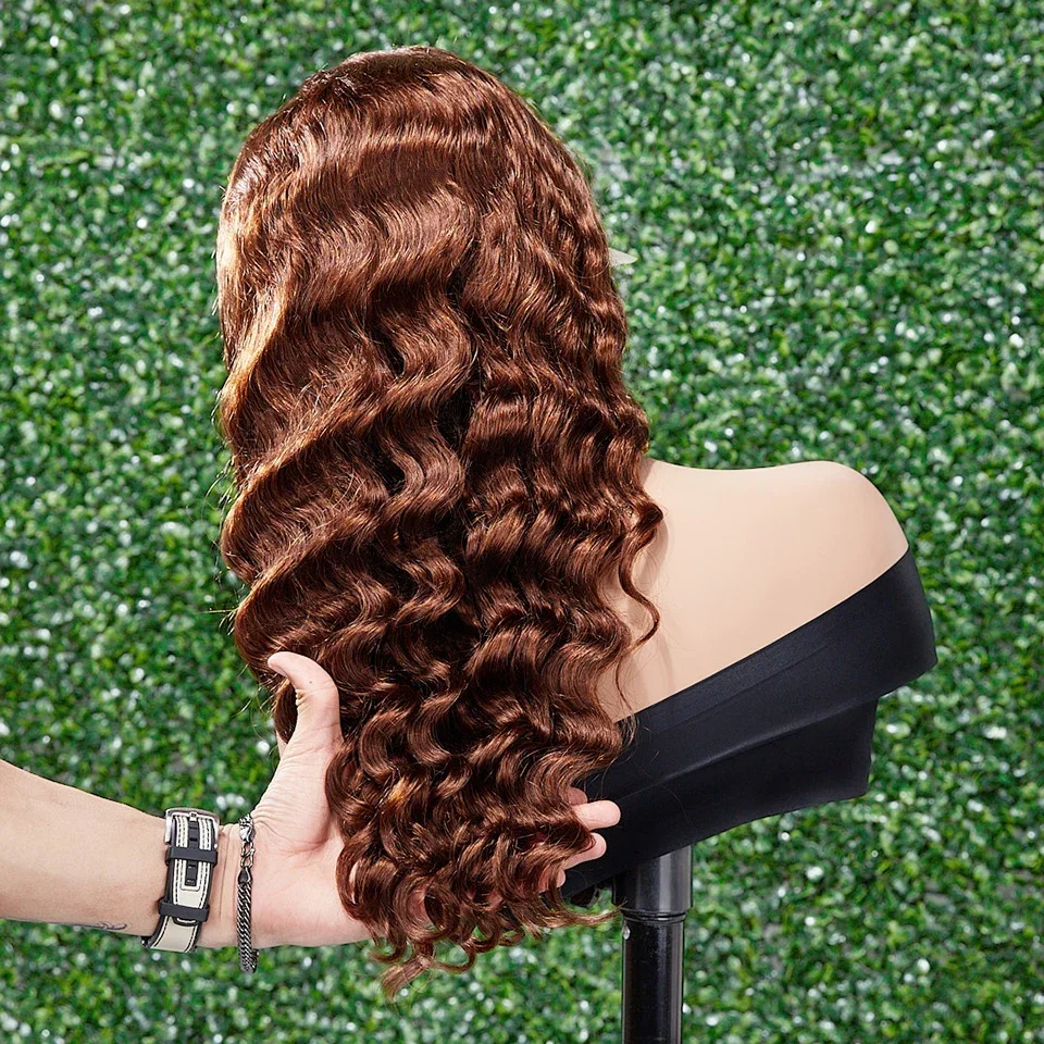 Brown Ocean Curly Lace Frontal Human Hair Wig for Women Brazilian_voghion.com
