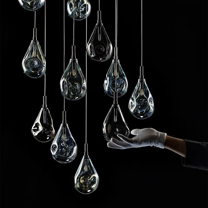 Modern Design Spiral Staircase Square Round Rectangle Chandelier Hanging Warm/white Pendant Lamp For Villa stairs Staircase