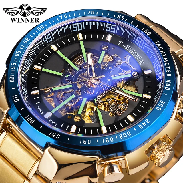 Winner Watch for Men Skeleton Automatic Mens Watches Luxury Waterproof Stainless Steel Mechanical Man Wrist Watch Custom Clock