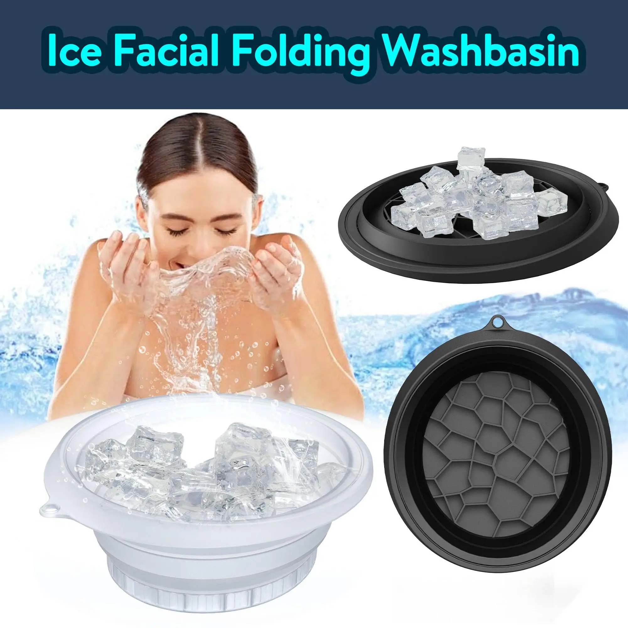 Bol à Glace Pour Visage En Silicone Pliable - Bain De Glace Facial Pour Réduire Les Poches, Soins Peau, 26,4 Cm, Noir