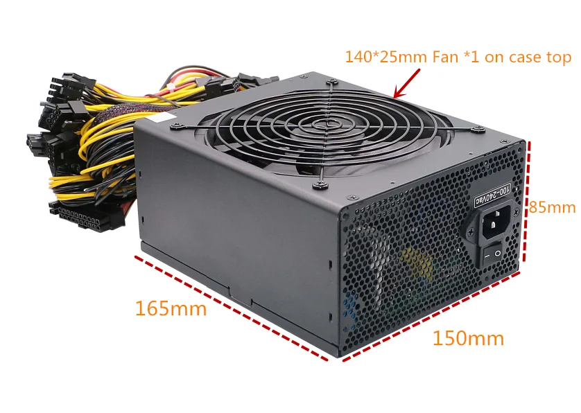 Gold ATX Power Supply 1600W Mining PSU for 12 GPU Ethereum Mining Rig Case