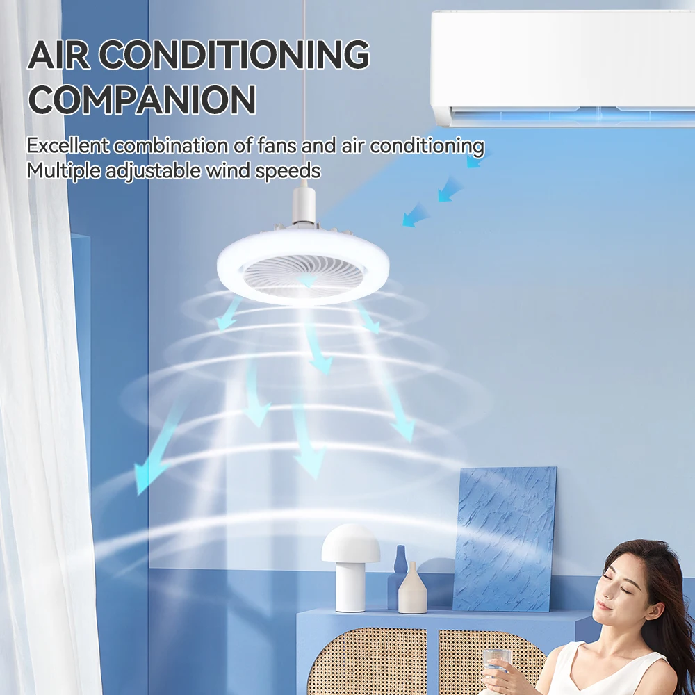 Wind Speedsled Fan Light Remote Control E27 LED Fan Ceiling Fan with Light NEW Modern 80 Bedroom Livingroom Mini Diblacke 3 PC