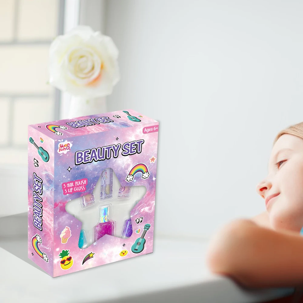 Нетоксичный милые шелушиться розовые блестящие плиссированные шорты для детей блеск для губ Лак для ногтей красоты Набор для макияжа комплект для детей